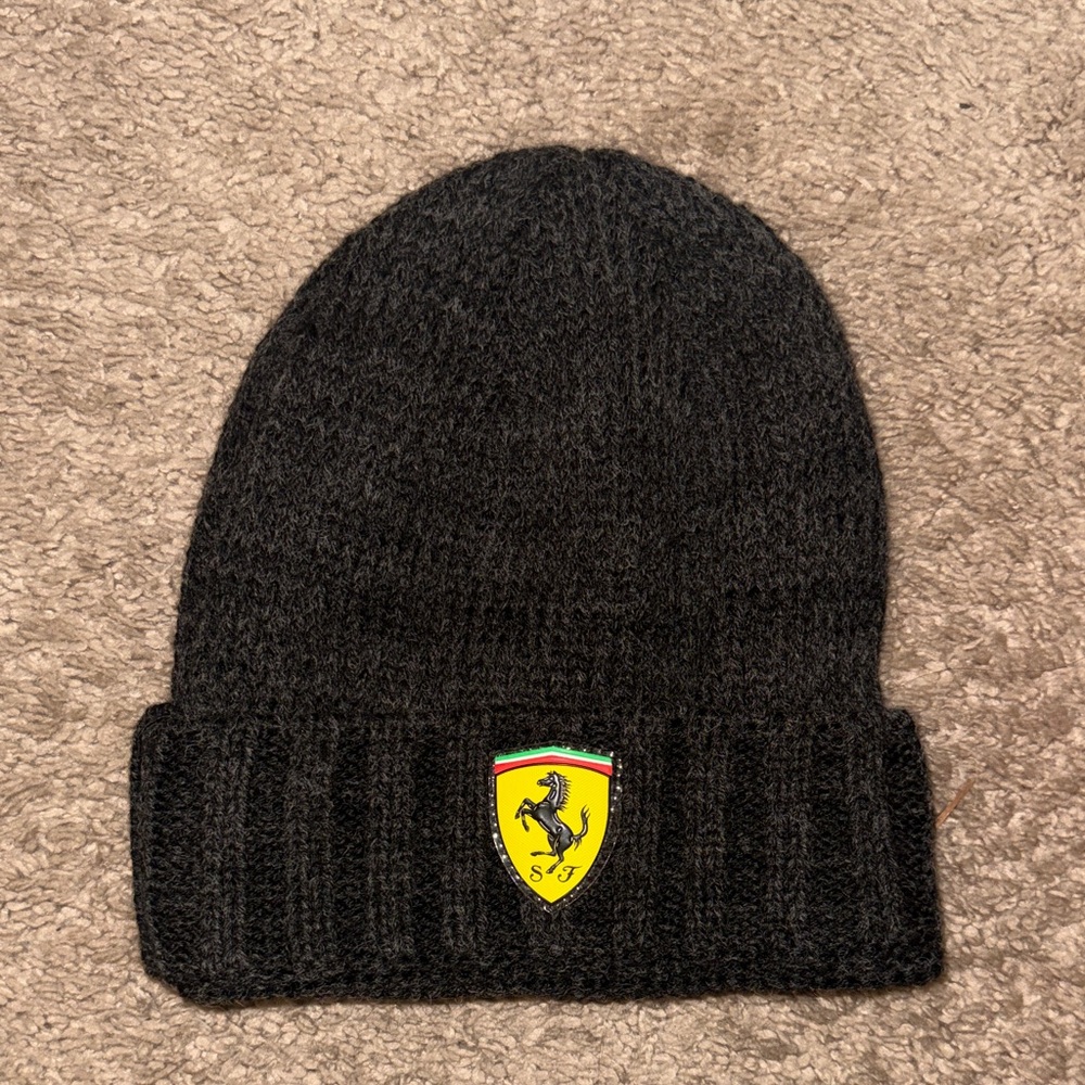 NWOT Scuderia Ferrari Black Knit Hat with Emblem
